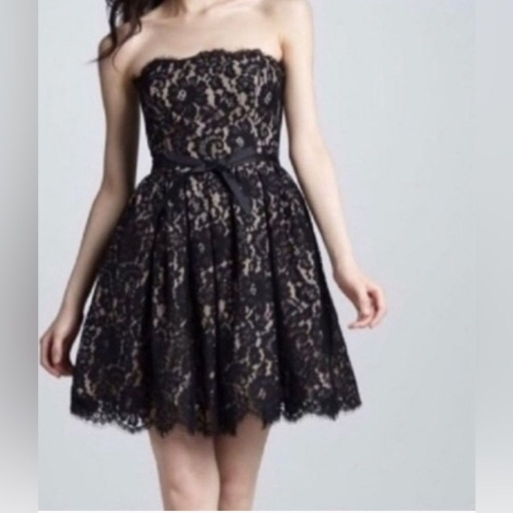 Liberated & Free Women Black Lace Strapless Mini Dress Size 14 Homecoming Party